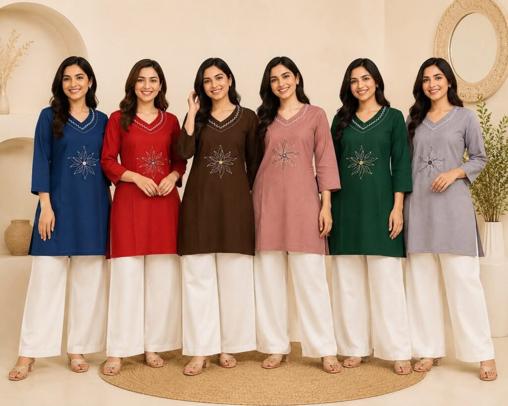 Women's Embroidered Cotton Kurti - GK Fashions Bengaluru